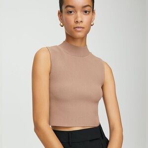 Babaton Aritzia tan Sculpt Knitted Mock neck Ribbed Cropped Tank Top XXS